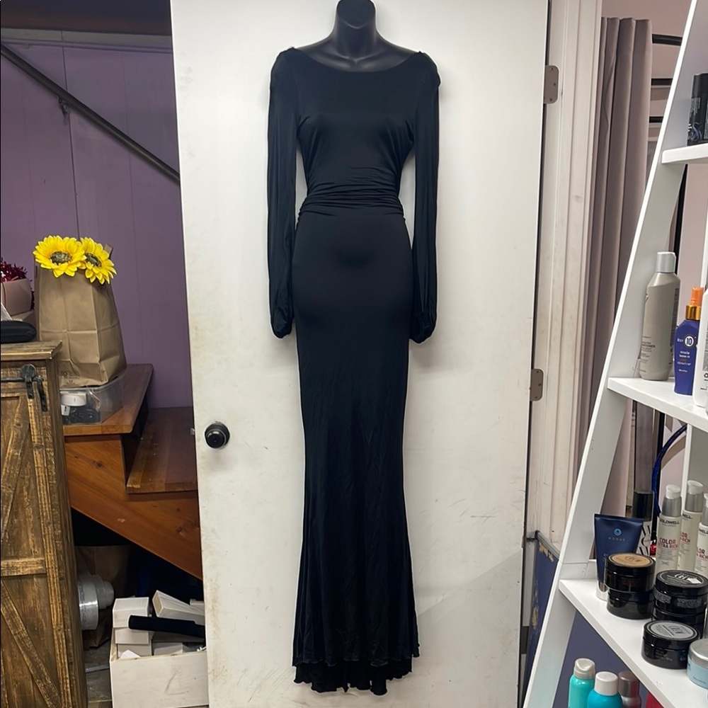 Black Long Sleeve Dress Gold Dragon Detail